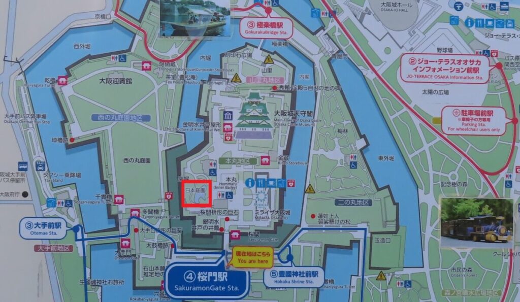 Map showing the Japanese Garden in Osaka Castle Park