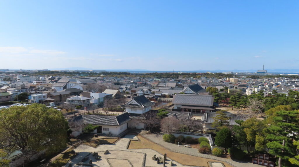 View from the castle keep with the sea in the distance